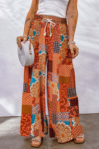 Gabriella Drawstring Wide Leg Pants In Multi Prints