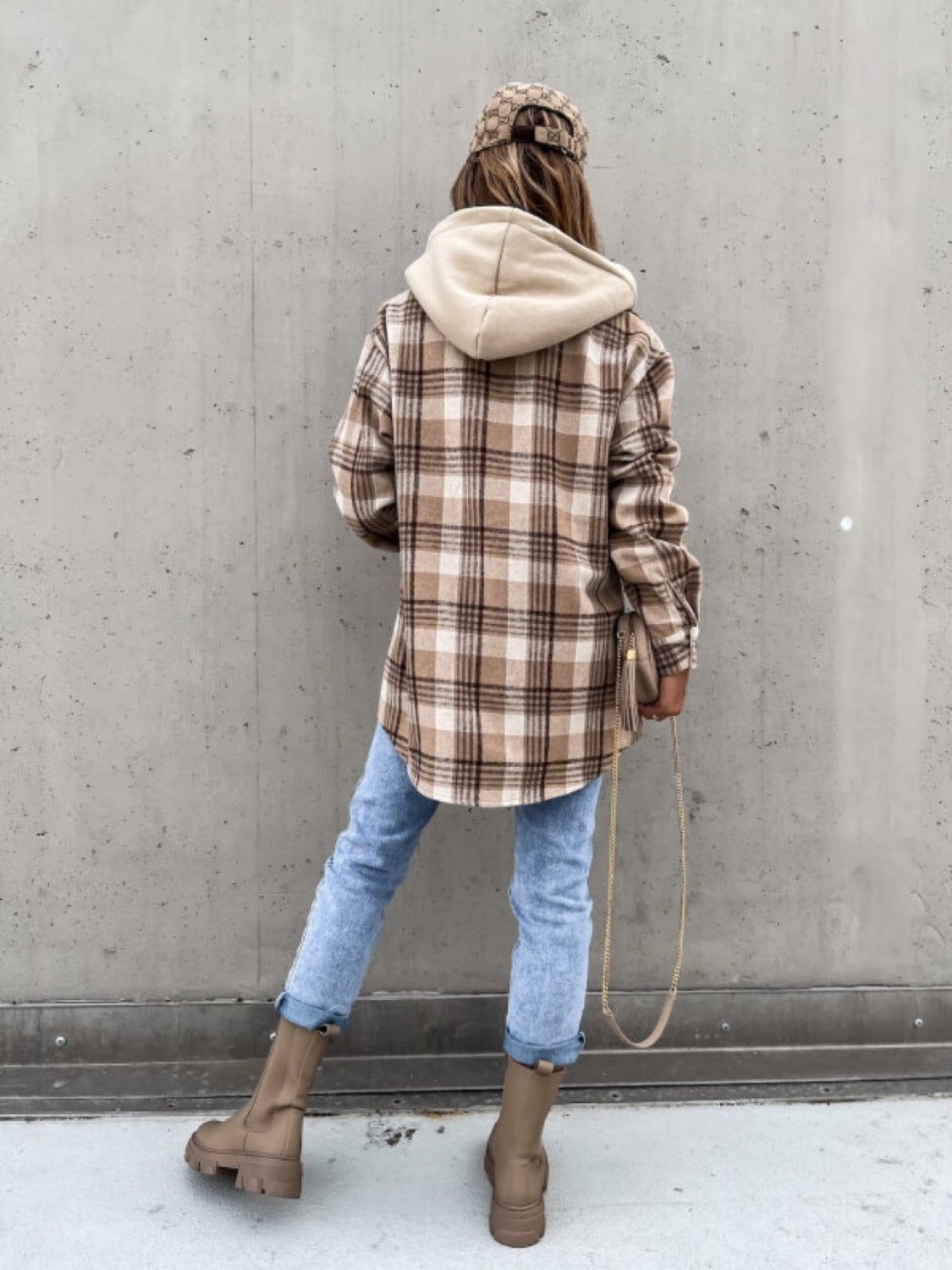 Plaid Dropped Shoulder Hooded Jacket In Multi Colors