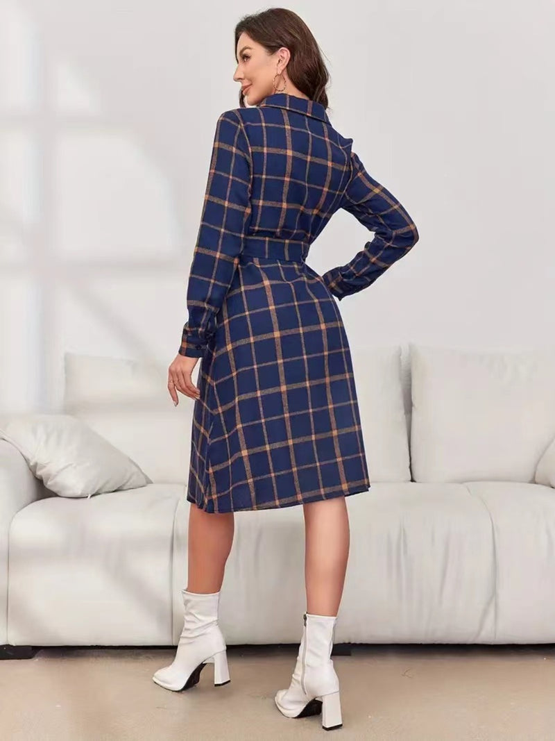 Alyssa Plaid Tie Waist Long Sleeve Dress