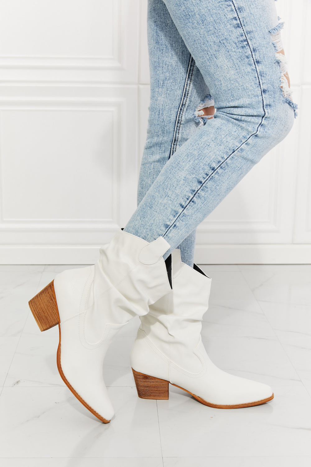 Addison Scrunch Cowboy Boots in White