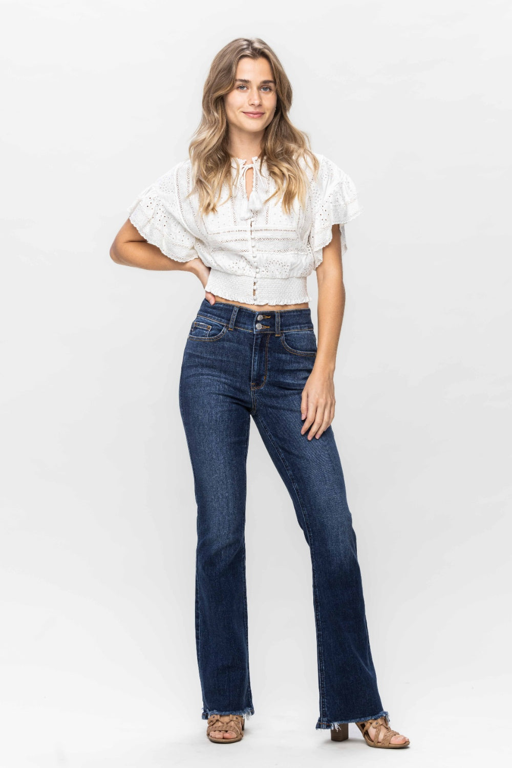 Ellie Judy Blue Frayed Hem Bootcut Jeans