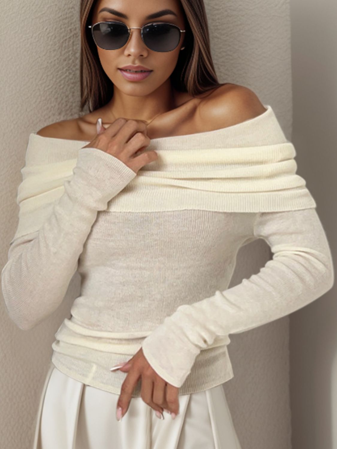 Tatum Off-Shoulder Long Sleeve Sweater In Multi Colors