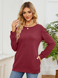 Ruched Shoulder Round Neck Long Sleeve Sweatshirt