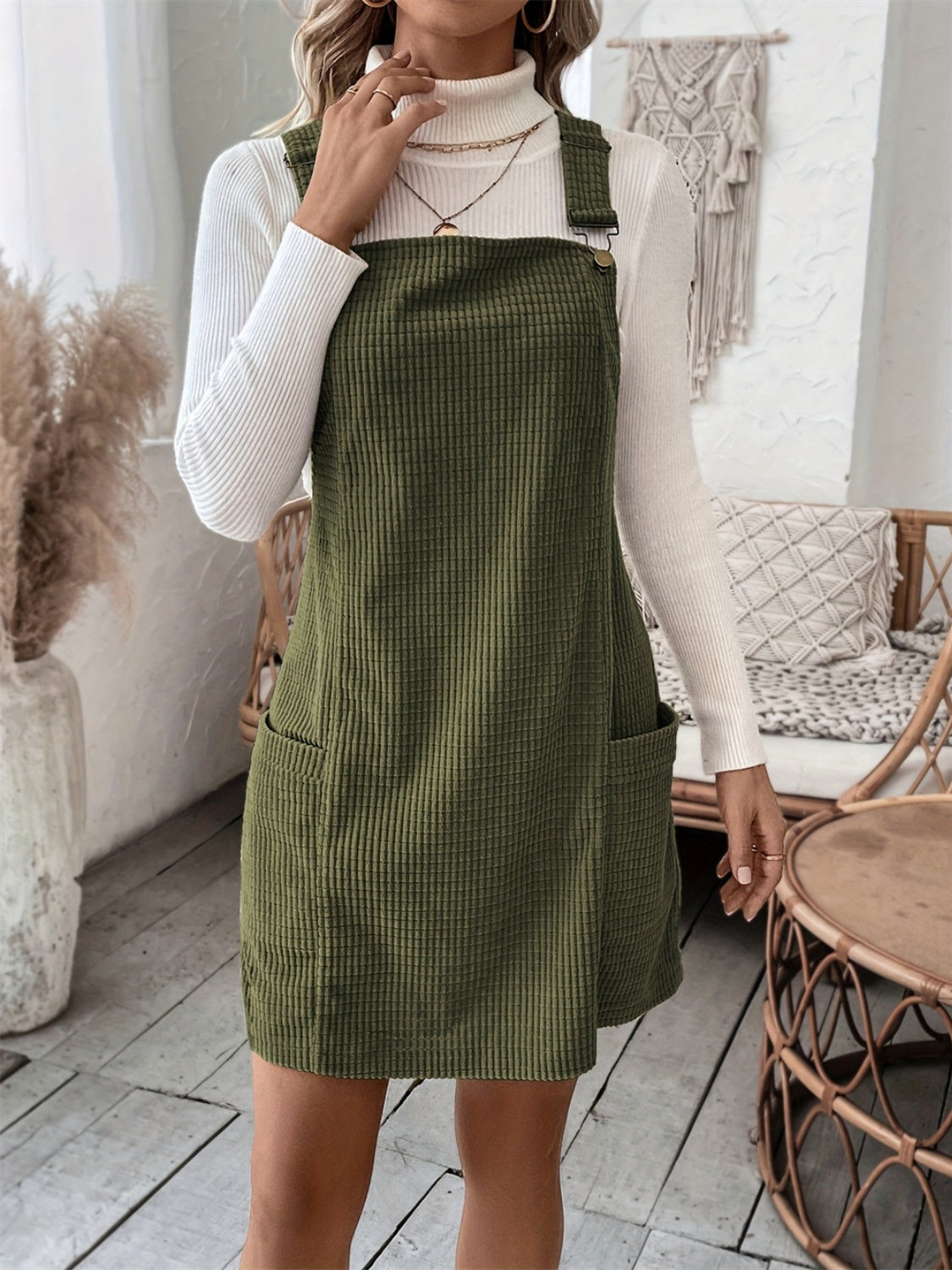 Kaia Pocketed Wide Strap Overall Dress