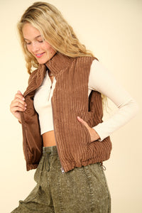 Bailey Zip Up Padded Corduroy Puffer Vest In Chocolate