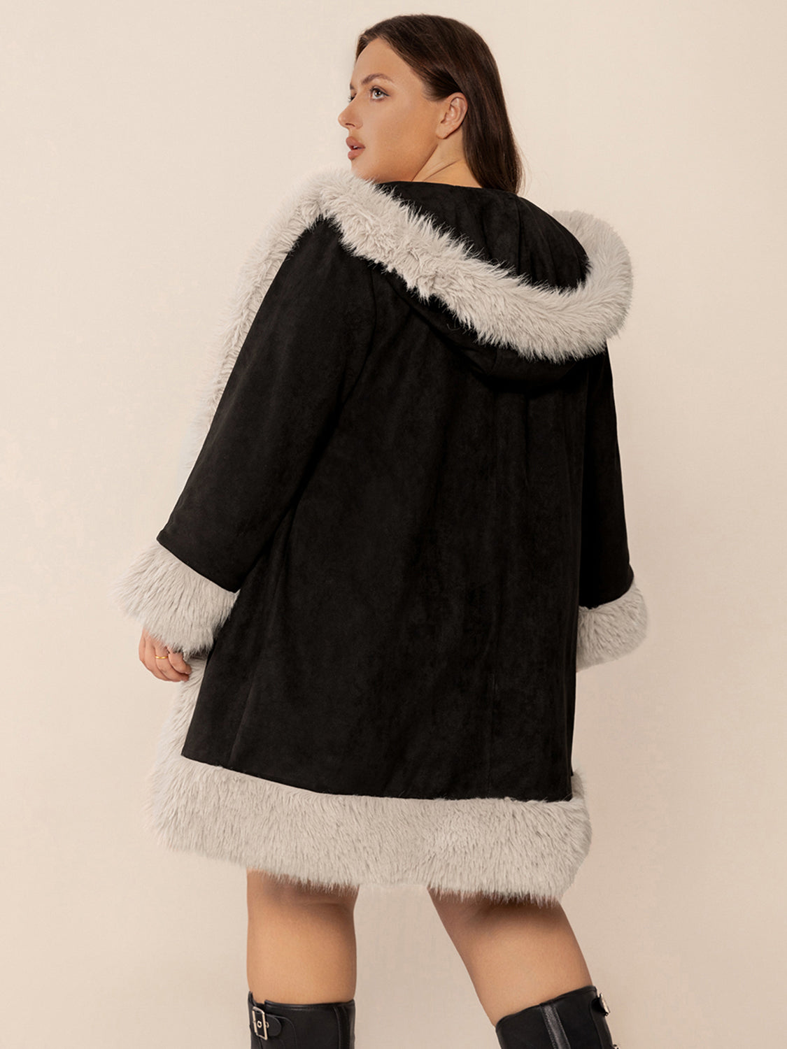 Rylee Plus Size Fuzzy Trim Hooded Coat