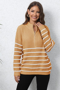 Mock Neck Long Sleeve Zip-Up Sweater In Multi Colors