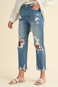 Katy Distressed Raw Hem Cropped Jeans