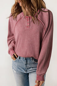 Adalyn Waffle Knit Henley In Multi Colors