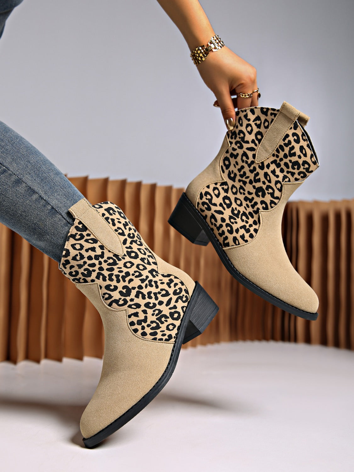 Angela Leopard Suede Block Heel Boots