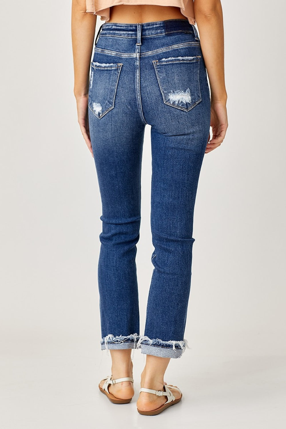 Elizabeth High-Rise Frayed Cuffed Straight Jeans