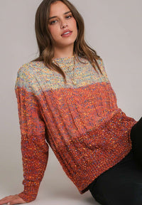 Adalynn Cable-Knit Color Block Round Neck Long Sleeve Sweater