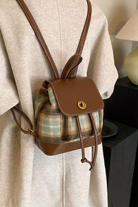 Freya PU Leather Drawstring Plaid Backpack Bag