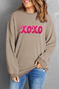 XOXO Sequin Round Neck Dropped Shoulder Sweatshirt