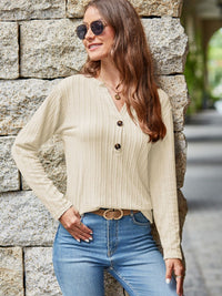 Delaney Notched Long Sleeve Top In Multi Colors