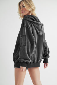 Mandy Exposed Seam Zip Up Drawstring Hooded Jacket