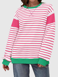 Clara Slit Exposed Seam Striped Sweatshirt In Multi Colors