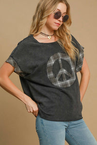 Peace Applique Round Neck French Terry Top