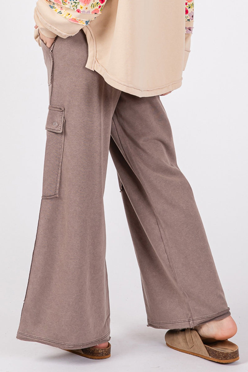 Ava Charcoal Knit Terry Mineral Wash Wide Leg Pants