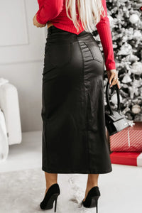 Saylor Slit PU Leather Midi Skirt