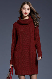 Woven Right Full Size Mixed Knit Cowl Neck Dropped Shoulder Sweater Dress In Multi Colors