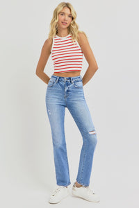 Lia Distressed High-Rise Ankle Straight Jeans