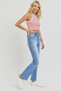 Lia Distressed High-Rise Ankle Straight Jeans