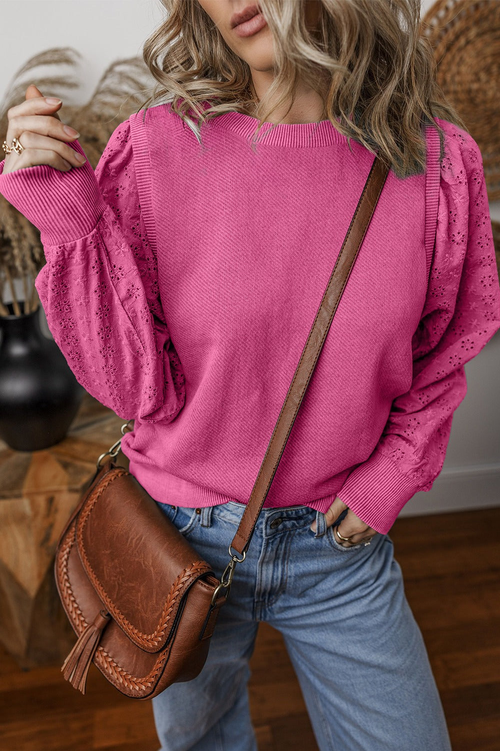 Alaiya Eyelet Long Sleeve Sweatshirt