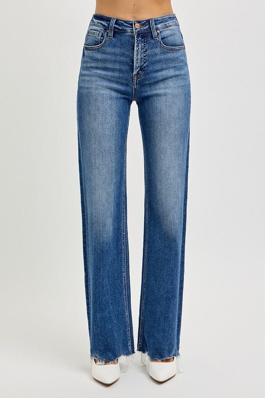 Tummy Control High Rise Raw Cut Jeans