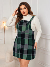 Leah Plus Size Plaid Wide Strap Overall Dress In Multi Colors