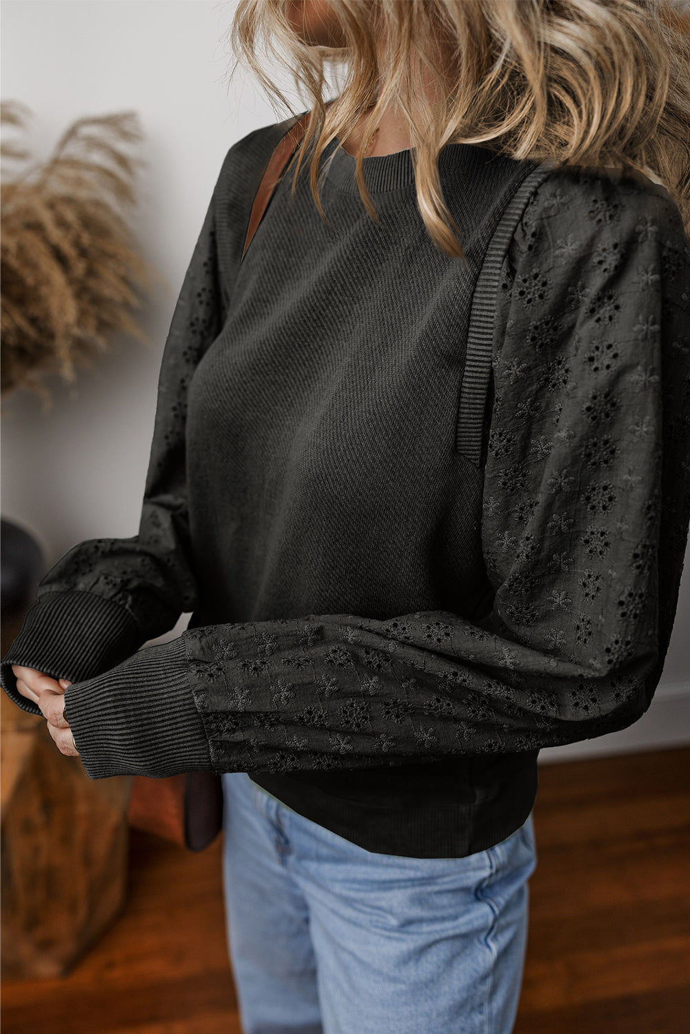 Alaiya Eyelet Long Sleeve Sweatshirt