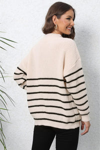 Mock Neck Long Sleeve Zip-Up Sweater In Multi Colors