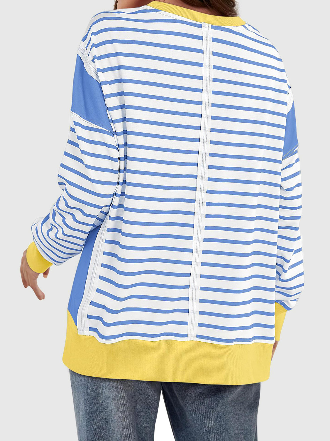 Clara Slit Exposed Seam Striped Sweatshirt In Multi Colors