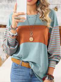 Paige Striped Long Sleeve Slit Top In Multi Colors