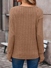 Teagan Ribbed V-Neck Long Sleeve Top