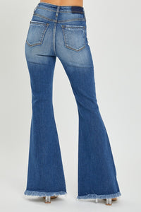 Callie High Rise Front Slit Frayed Hem Flare Jeans