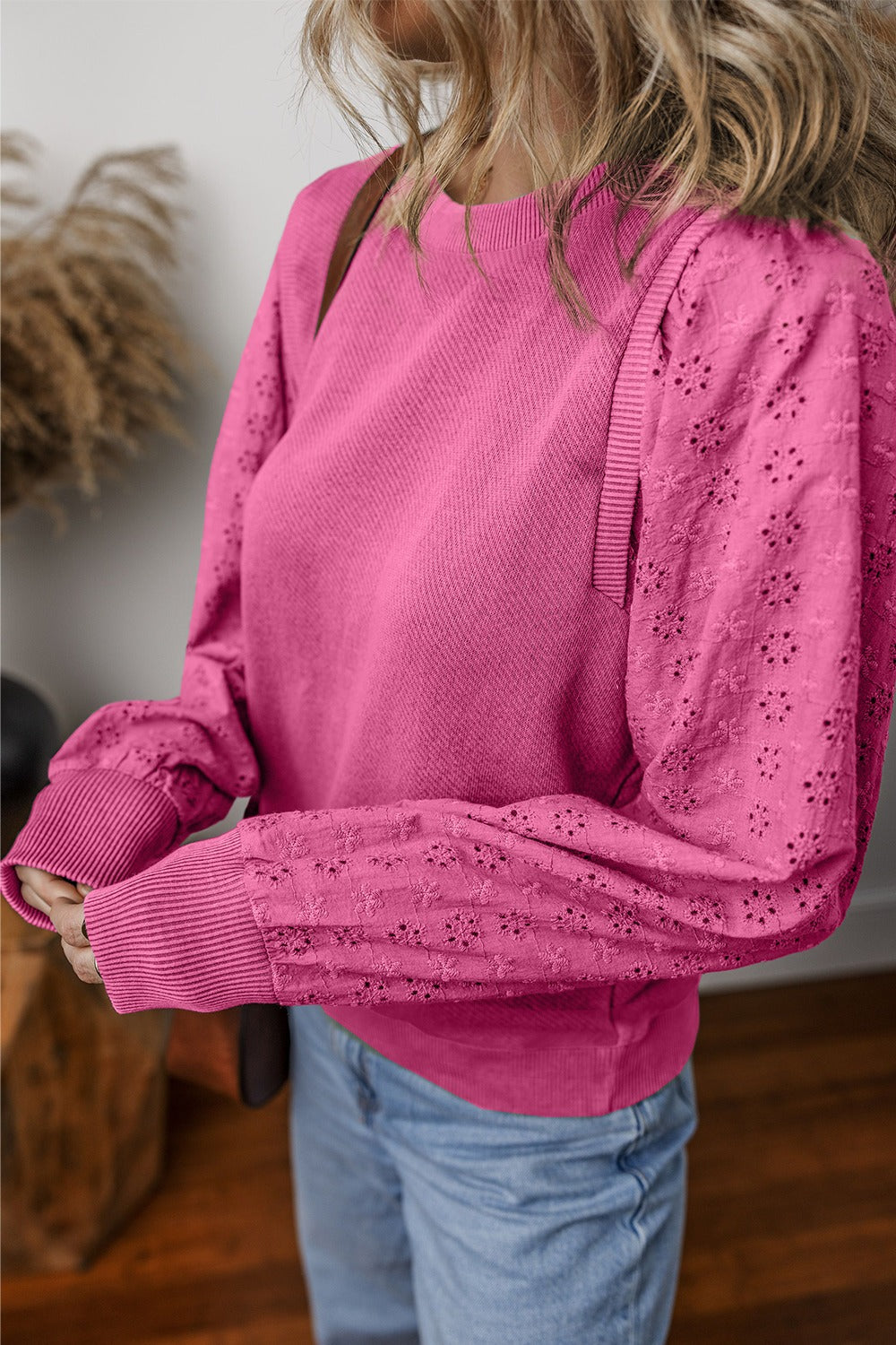 Alaiya Eyelet Long Sleeve Sweatshirt