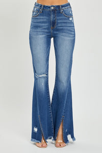 Callie High Rise Front Slit Frayed Hem Flare Jeans