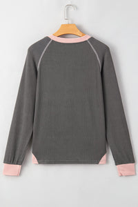 Textured Contrast Stitching Raglan Sleeve Top