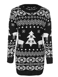 Christmas Element Round Neck Mini Sweater Dress In Multi Colors