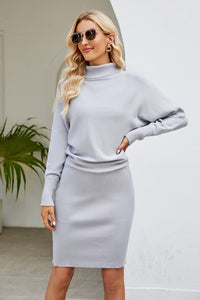 Angelina Ribbed Mock Neck Long Sleeve Dress In Multi Colors