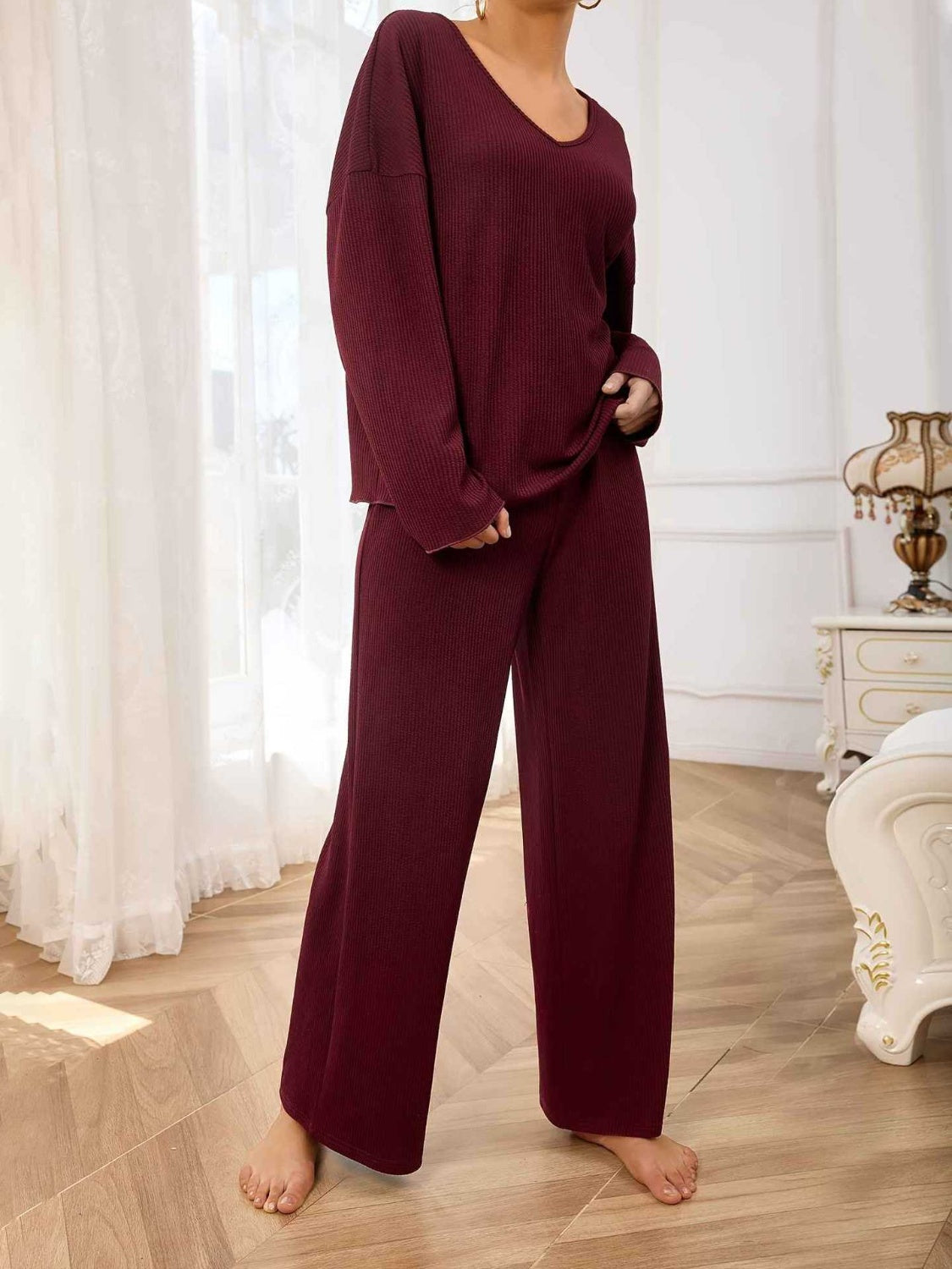 Aubree V-Neck Top and Wide Leg Pants Set