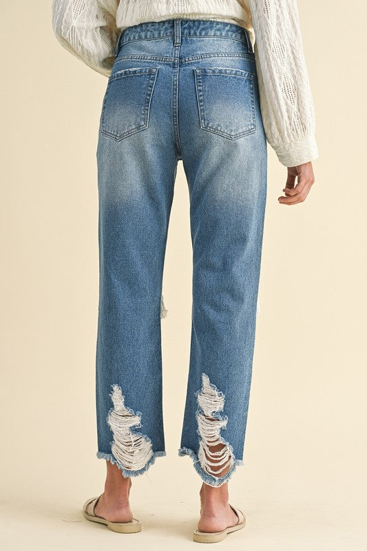 Katy Distressed Raw Hem Cropped Jeans