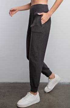 Rib Brushed Full Length Jogger Pant in Black