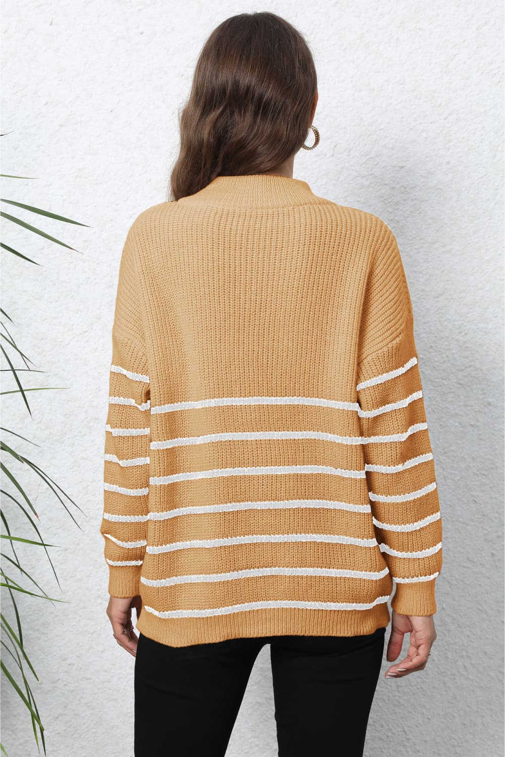 Mock Neck Long Sleeve Zip-Up Sweater In Multi Colors