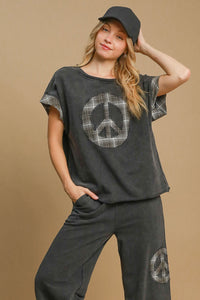 Peace Applique Round Neck French Terry Top