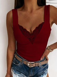 Hallie Lace Detail Sweetheart Neck Tank In Multi Colors