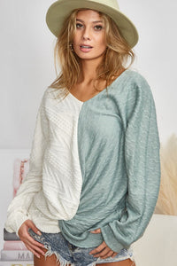 Milani Twist Front Contrast Cable Knit Top