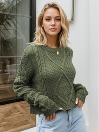 Cable-Knit Dropped Shoulder Sweater In Multi Colors