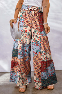 Gabriella Drawstring Wide Leg Pants In Multi Prints